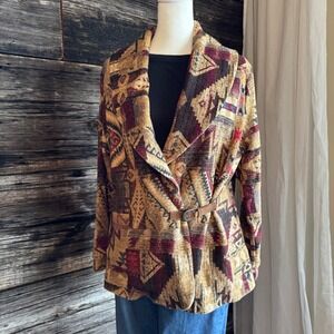 LRL Lauen Jeans Co.  Southwestern Print Lightweight Cardigan/Jacket-Petite Large